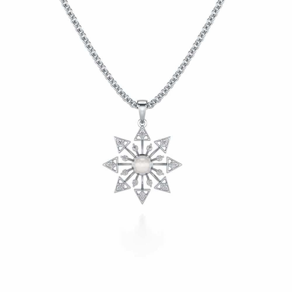 Snowflake Silver Pearl Pendant - White Gold - Image 2
