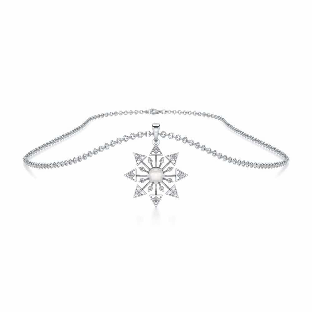 Snowflake Silver Pearl Pendant - White Gold - Image 3