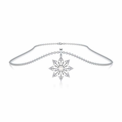 Snowflake Silver Pearl Pendant - White Gold - Image 3