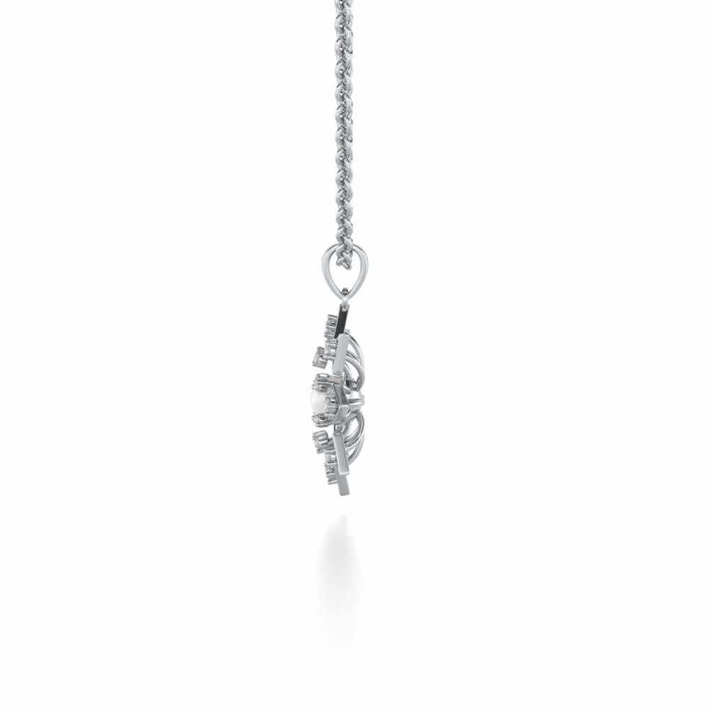 Snowflake Silver Pearl Pendant - White Gold - Image 4