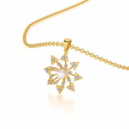 Snowflake Silver Pearl Pendant - Yellow Gold - Image 1