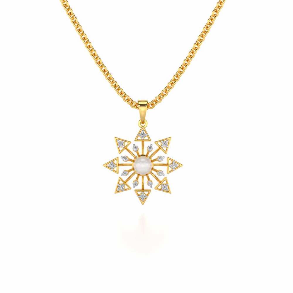 Snowflake Silver Pearl Pendant - Yellow Gold - Image 2