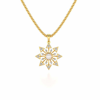 Snowflake Silver Pearl Pendant - Yellow Gold - Image 2