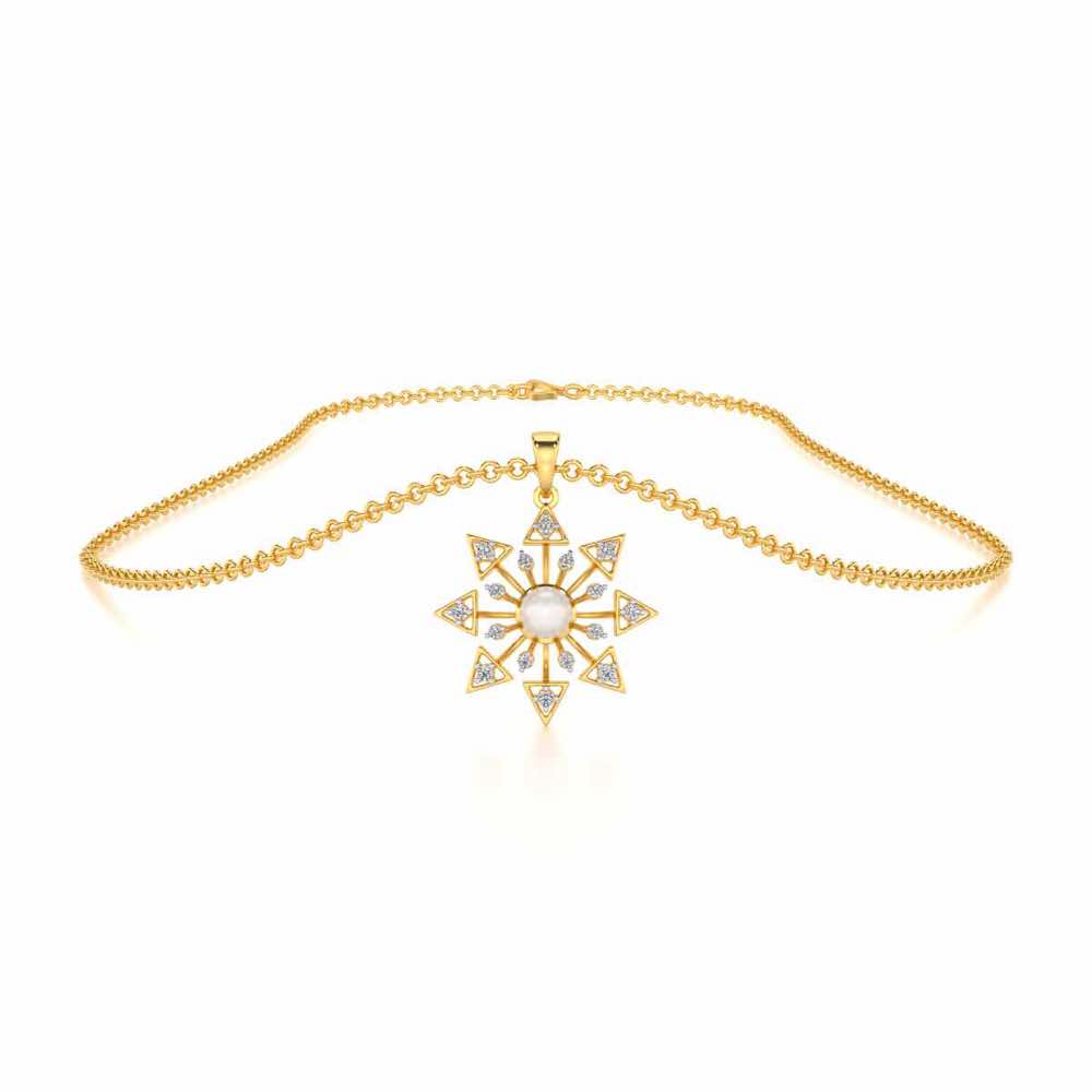 Snowflake Silver Pearl Pendant - Yellow Gold - Image 3