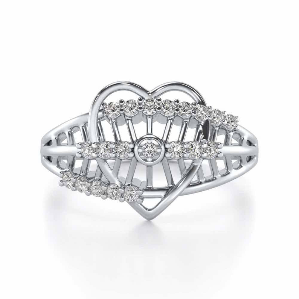 Solid Heart Silver Ring - White Gold - Image 4