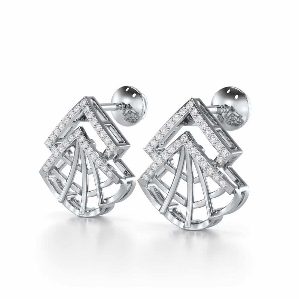 Span Fangs Silver Earrings - White Gold - Image 3
