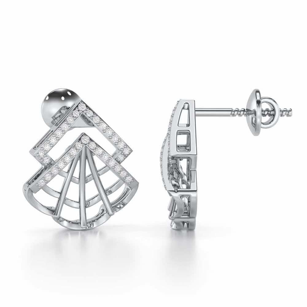 Span Fangs Silver Earrings - White Gold - Image 4