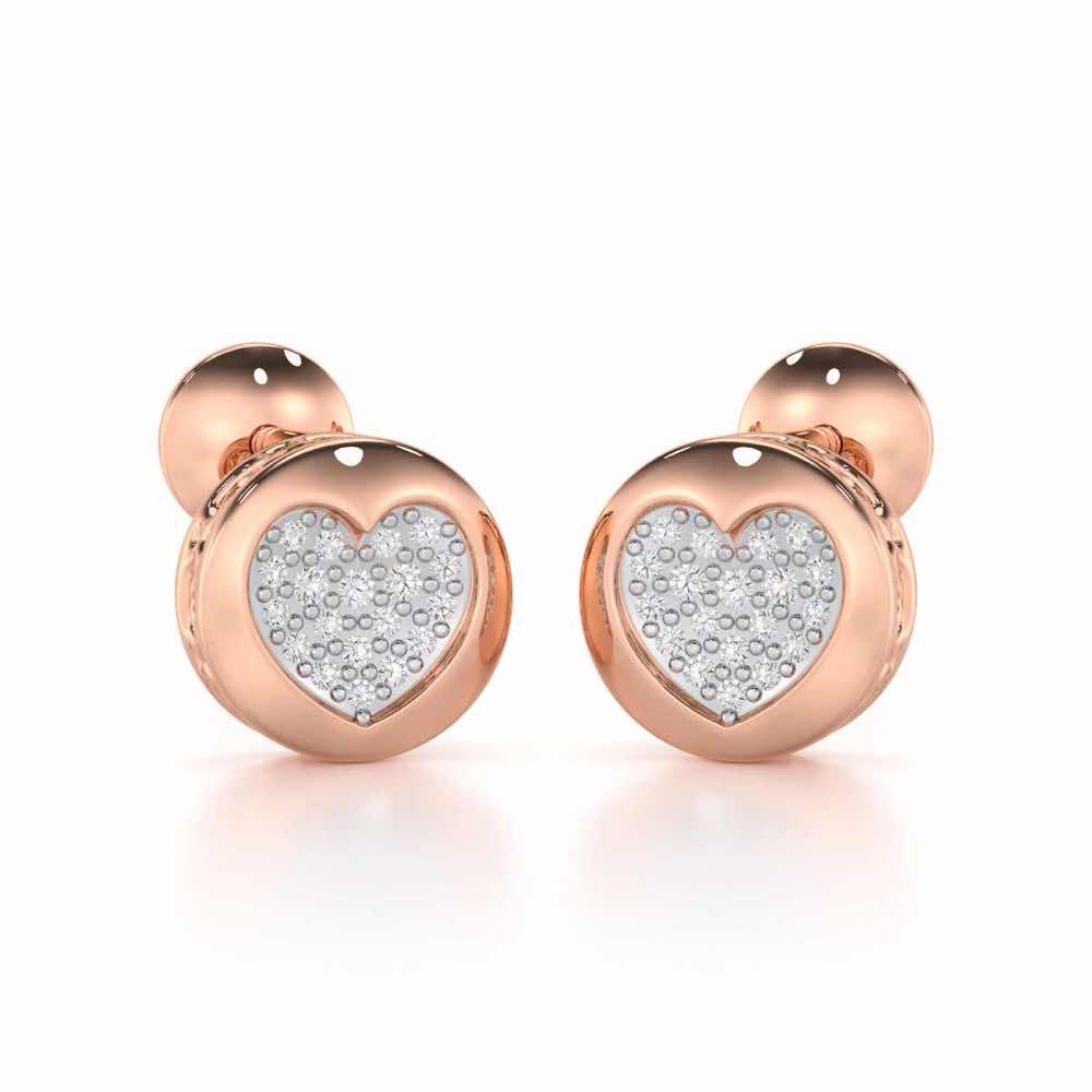 Sparkling Hearts Silver Stud Earrings - Rose Gold - Image 1