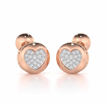 Sparkling Hearts Silver Stud Earrings - Rose Gold - Image 1