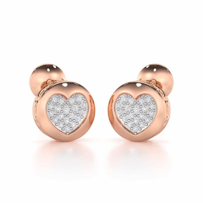 Sparkling Hearts Silver Stud Earrings - Rose Gold - Image 1