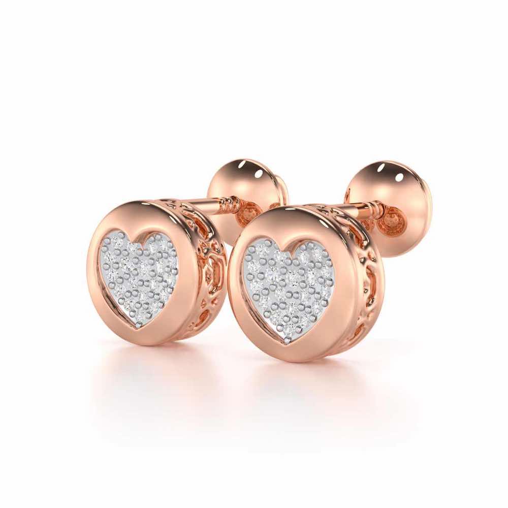 Sparkling Hearts Silver Stud Earrings - Rose Gold - Image 3