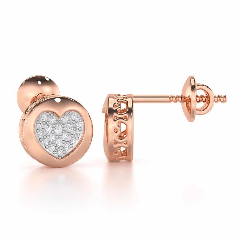 Sparkling Hearts Silver Stud Earrings - Rose Gold - Image 4