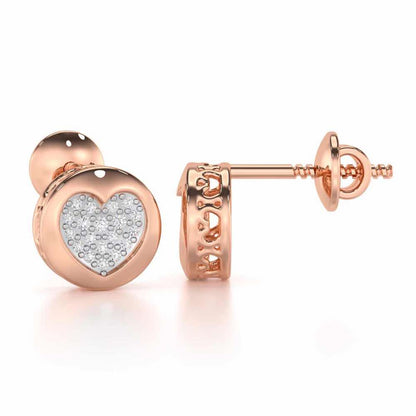 Sparkling Hearts Silver Stud Earrings - Rose Gold - Image 4