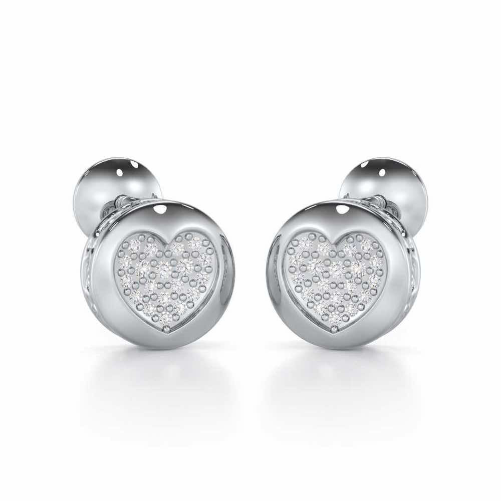 Sparkling Hearts Silver Stud Earrings - White Gold - Image 1