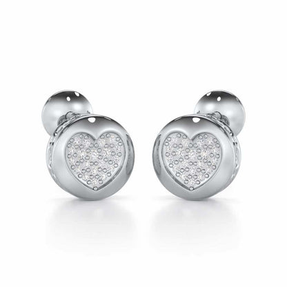 Sparkling Hearts Silver Stud Earrings - White Gold - Image 1