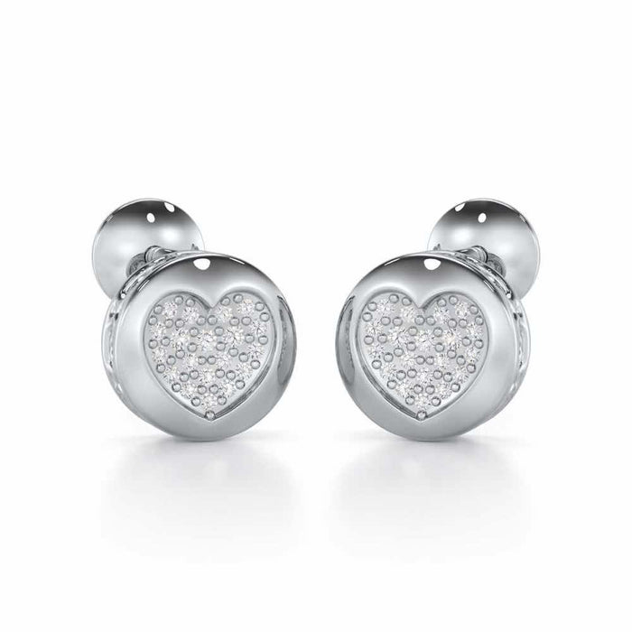 Sparkling Hearts Silver Stud Earrings - White Gold - Image 1