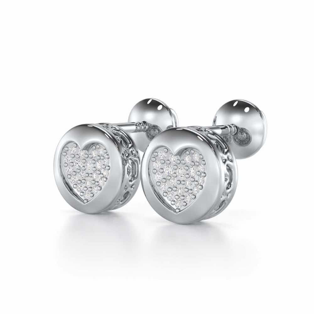Sparkling Hearts Silver Stud Earrings - White Gold - Image 3
