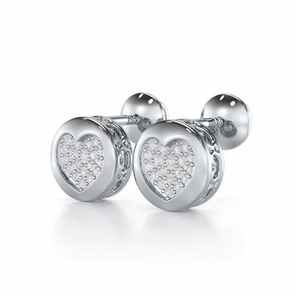 Sparkling Hearts Silver Stud Earrings - White Gold - Image 3