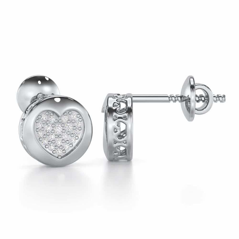 Sparkling Hearts Silver Stud Earrings - White Gold - Image 4