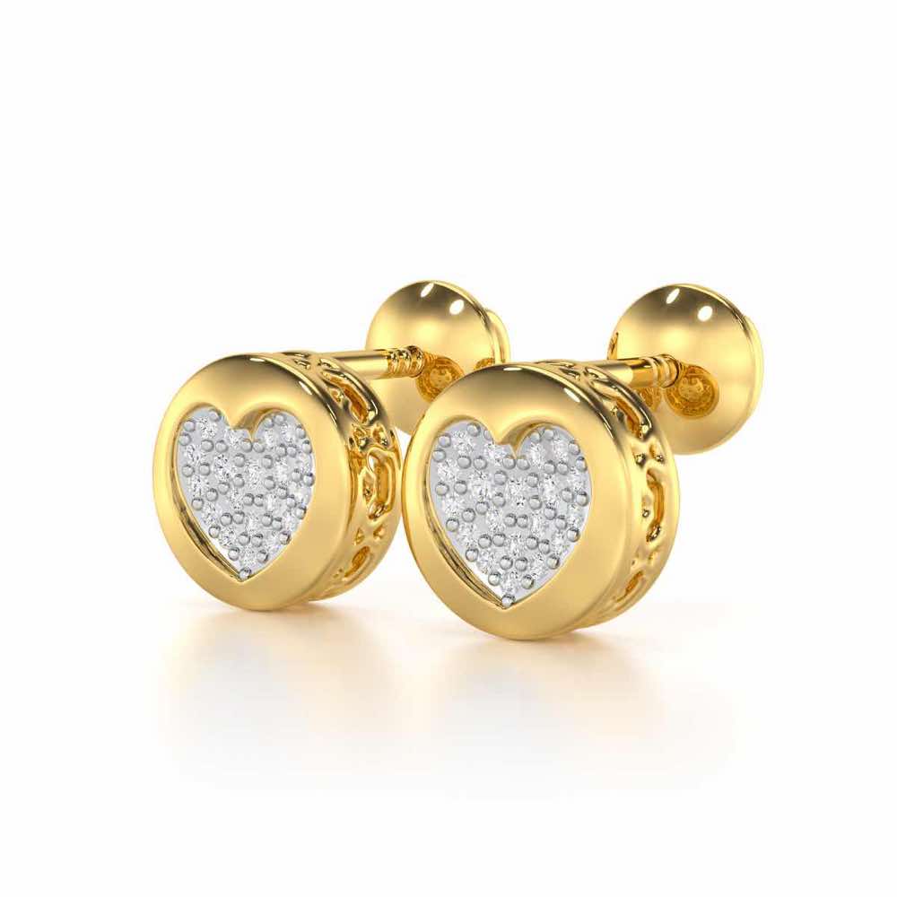 Sparkling Hearts Silver Stud Earrings - Yellow Gold - Image 3