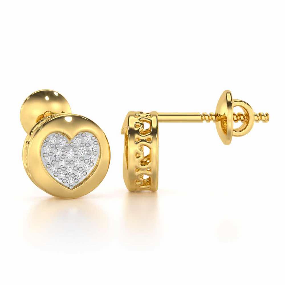 Sparkling Hearts Silver Stud Earrings - Yellow Gold - Image 4