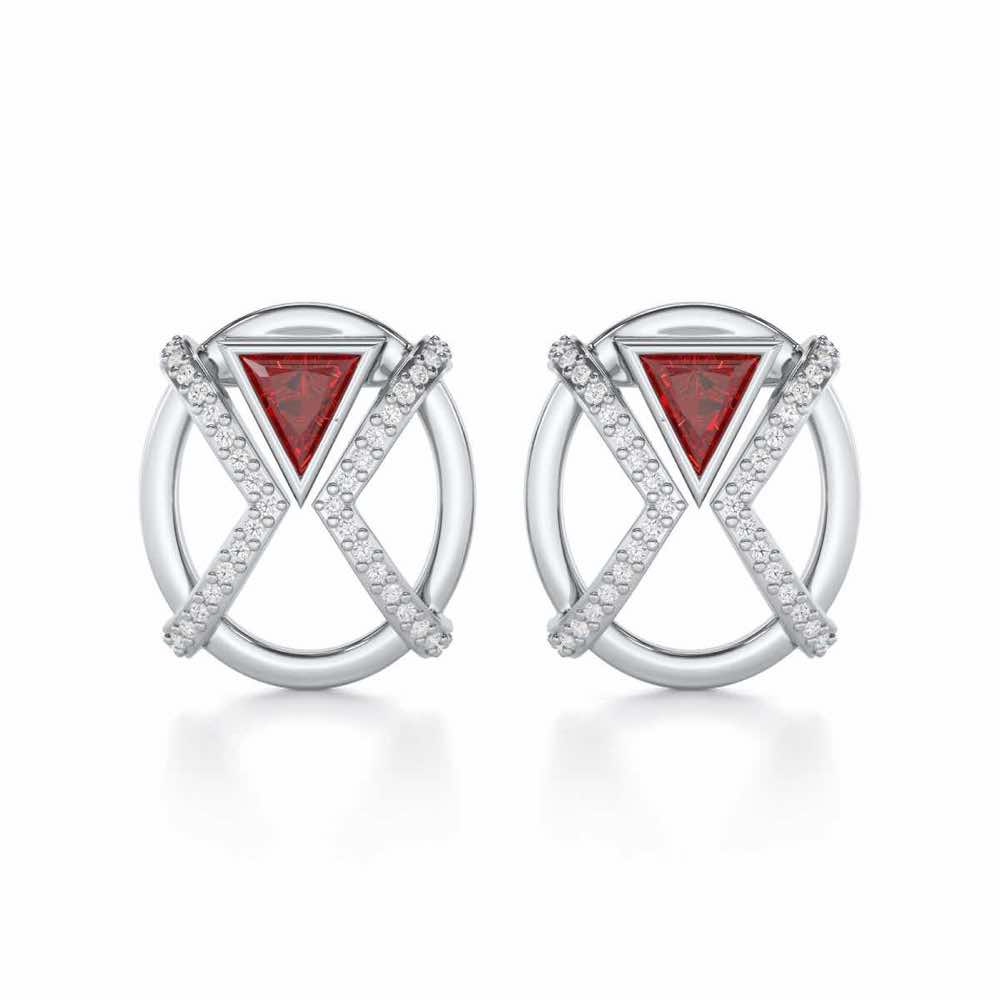 Sparkling Serenade Garnet Silver Earrings - White Gold - Image 1