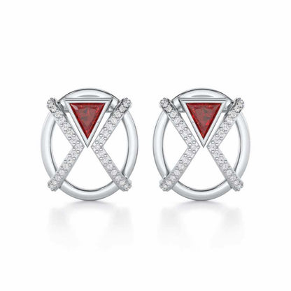 Sparkling Serenade Garnet Silver Earrings - White Gold - Image 1
