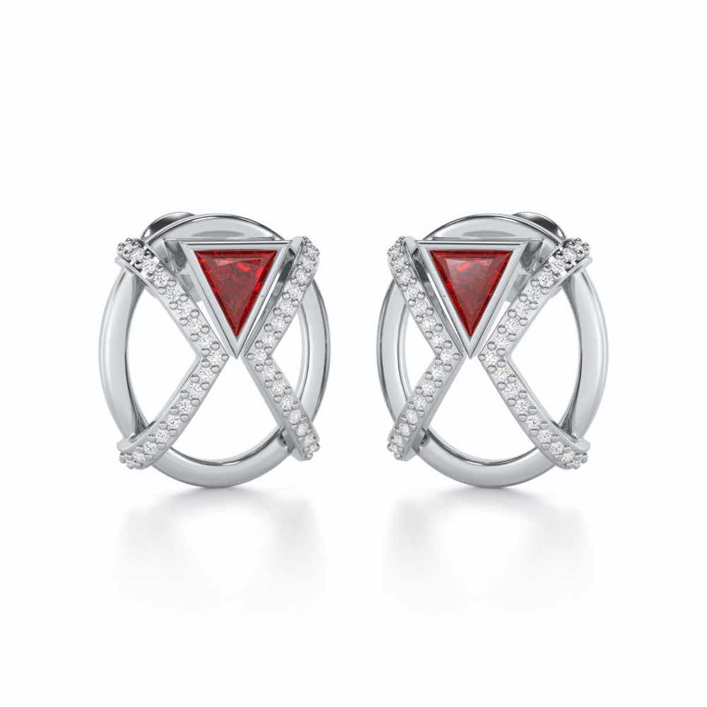 Sparkling Serenade Garnet Silver Earrings - White Gold - Image 2