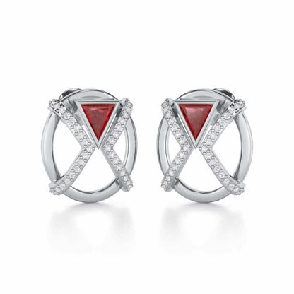 Sparkling Serenade Garnet Silver Earrings - White Gold - Image 2