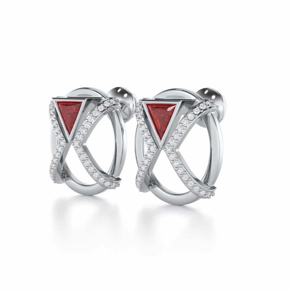 Sparkling Serenade Garnet Silver Earrings - White Gold - Image 3