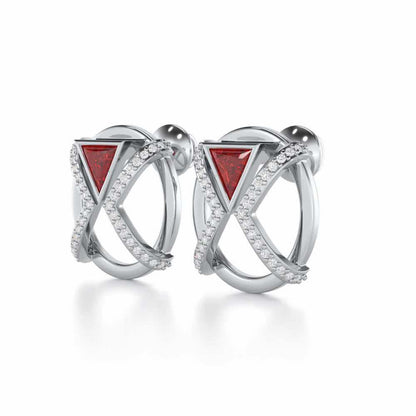 Sparkling Serenade Garnet Silver Earrings - White Gold - Image 3