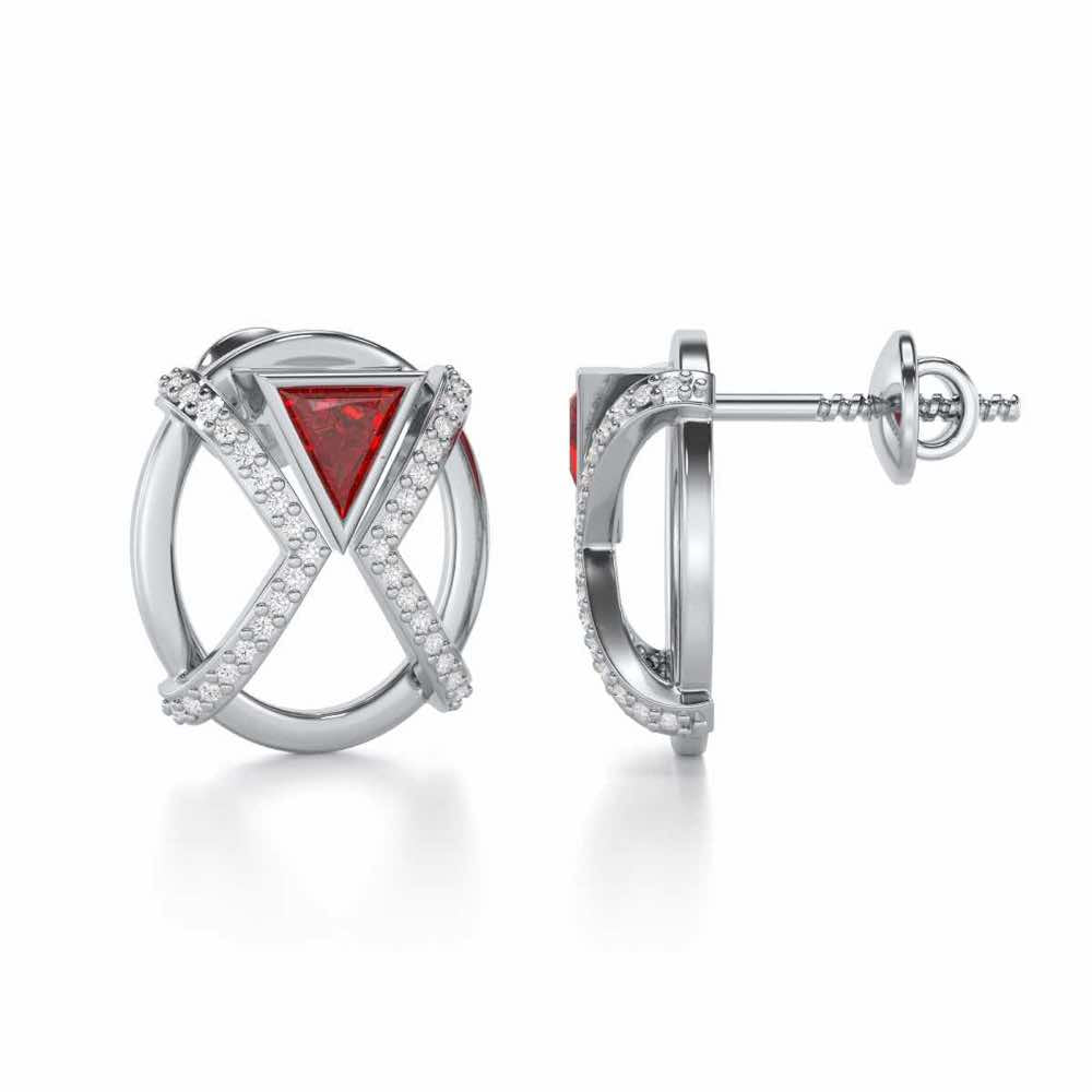 Sparkling Serenade Garnet Silver Earrings - White Gold - Image 4