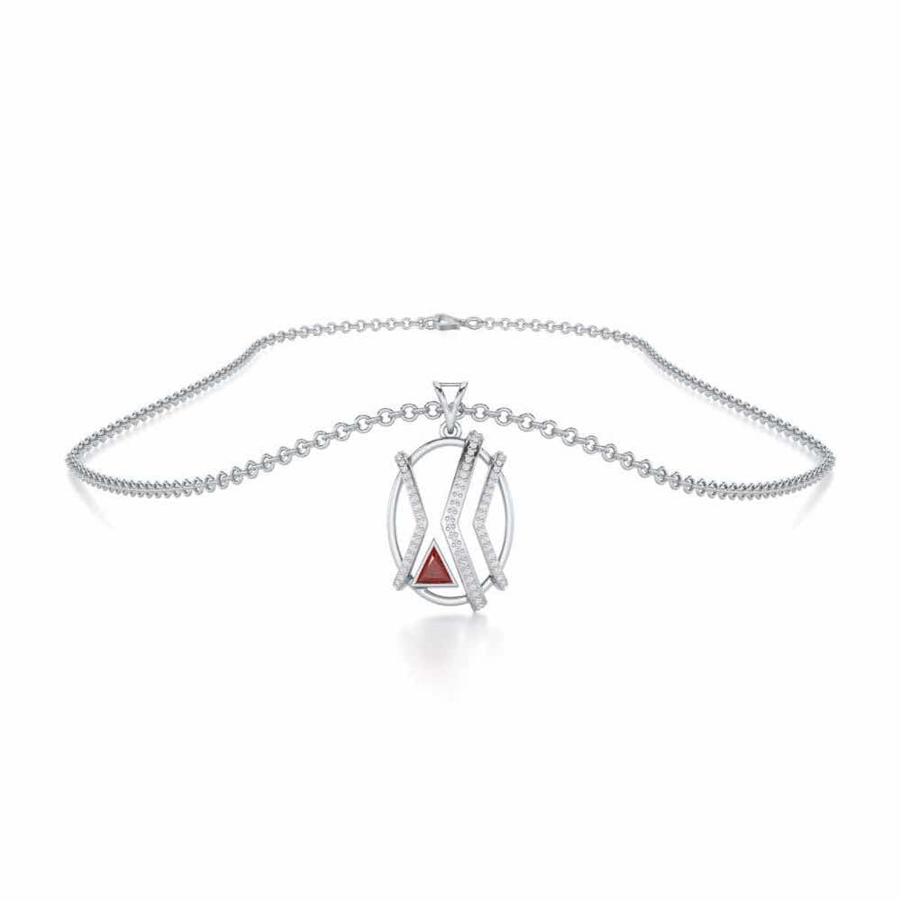 Sparkling Serenade Garnet Silver Pendant - White Gold - Image 3