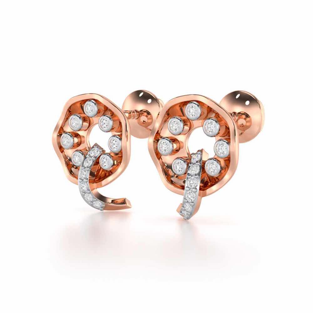 Sparkling Splendor Silver Stud Earrings - Rose Gold - Image 3