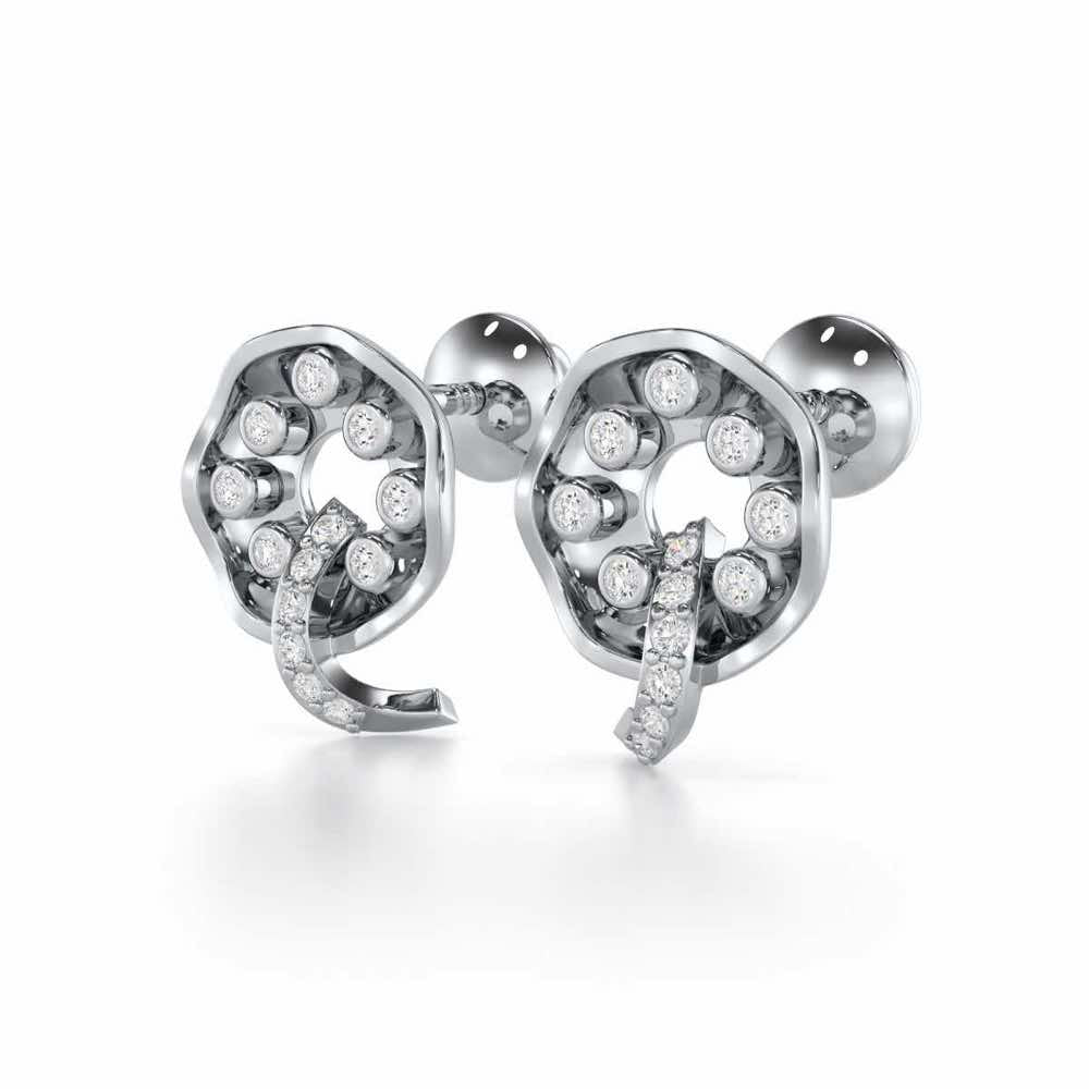 Sparkling Splendor Silver Stud Earrings - White Gold - Image 3