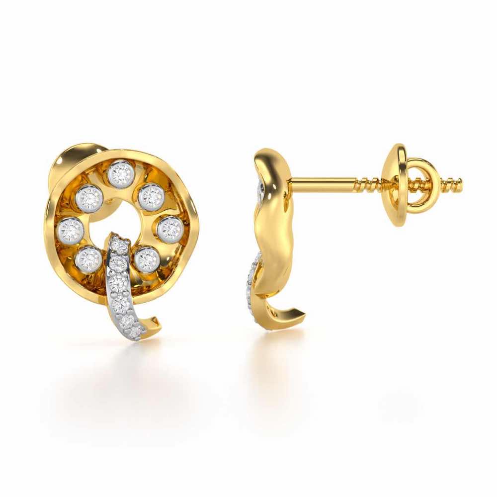 Sparkling Splendor Silver Stud Earrings - Yellow Gold - Image 4