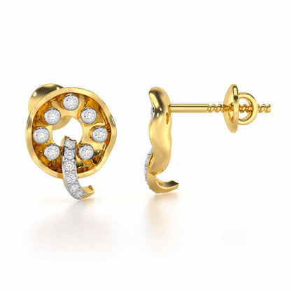 Sparkling Splendor Silver Stud Earrings - Yellow Gold - Image 4