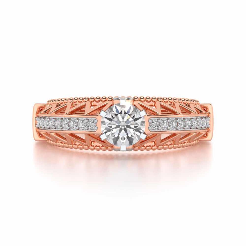 Spiked Glow Solitaire Silver Ring - Rose Gold - Image 4