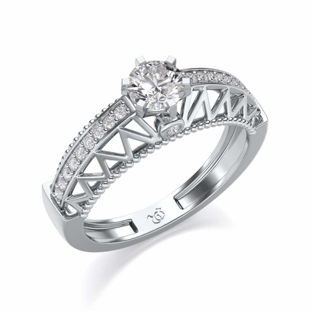 Spiked Glow Solitaire Silver Ring - White Gold - Image 1