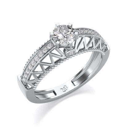 Spiked Glow Solitaire Silver Ring - White Gold - Image 1