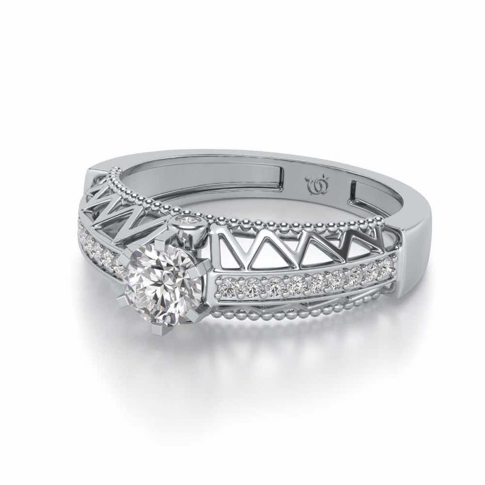 Spiked Glow Solitaire Silver Ring - White Gold - Image 2