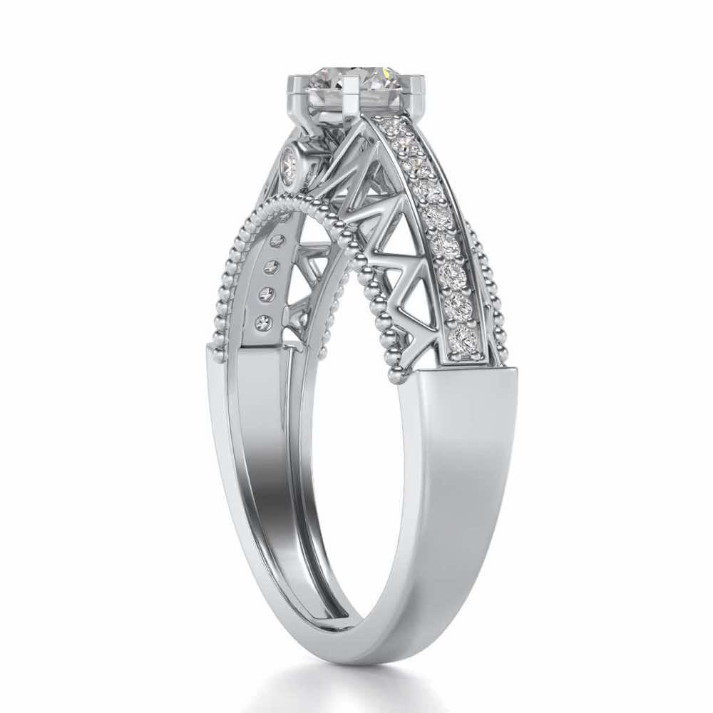 Spiked Glow Solitaire Silver Ring - White Gold - Image 3