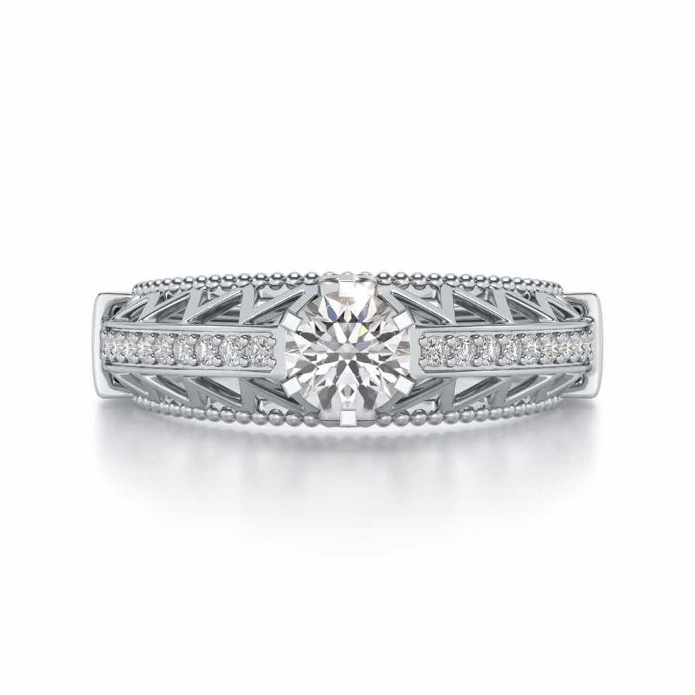 Spiked Glow Solitaire Silver Ring - White Gold - Image 4