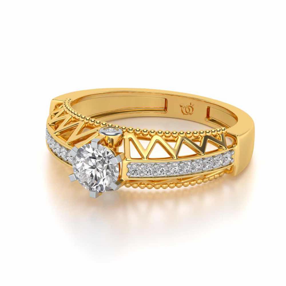 Spiked Glow Solitaire Silver Ring - Yellow Gold - Image 2