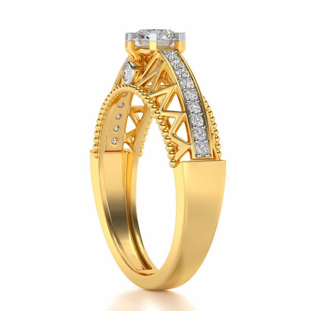 Spiked Glow Solitaire Silver Ring - Yellow Gold - Image 3