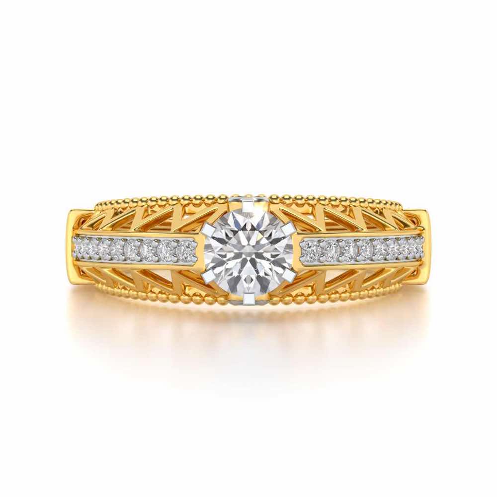 Spiked Glow Solitaire Silver Ring - Yellow Gold - Image 4