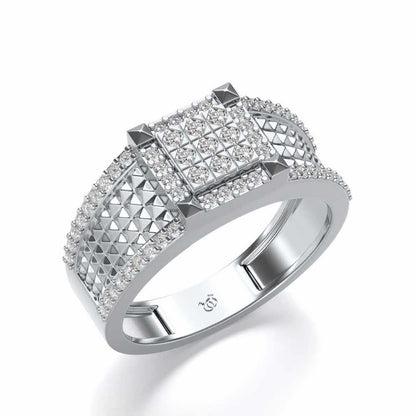Spiky Groove Silver Ring For Men - White Gold - Image 1