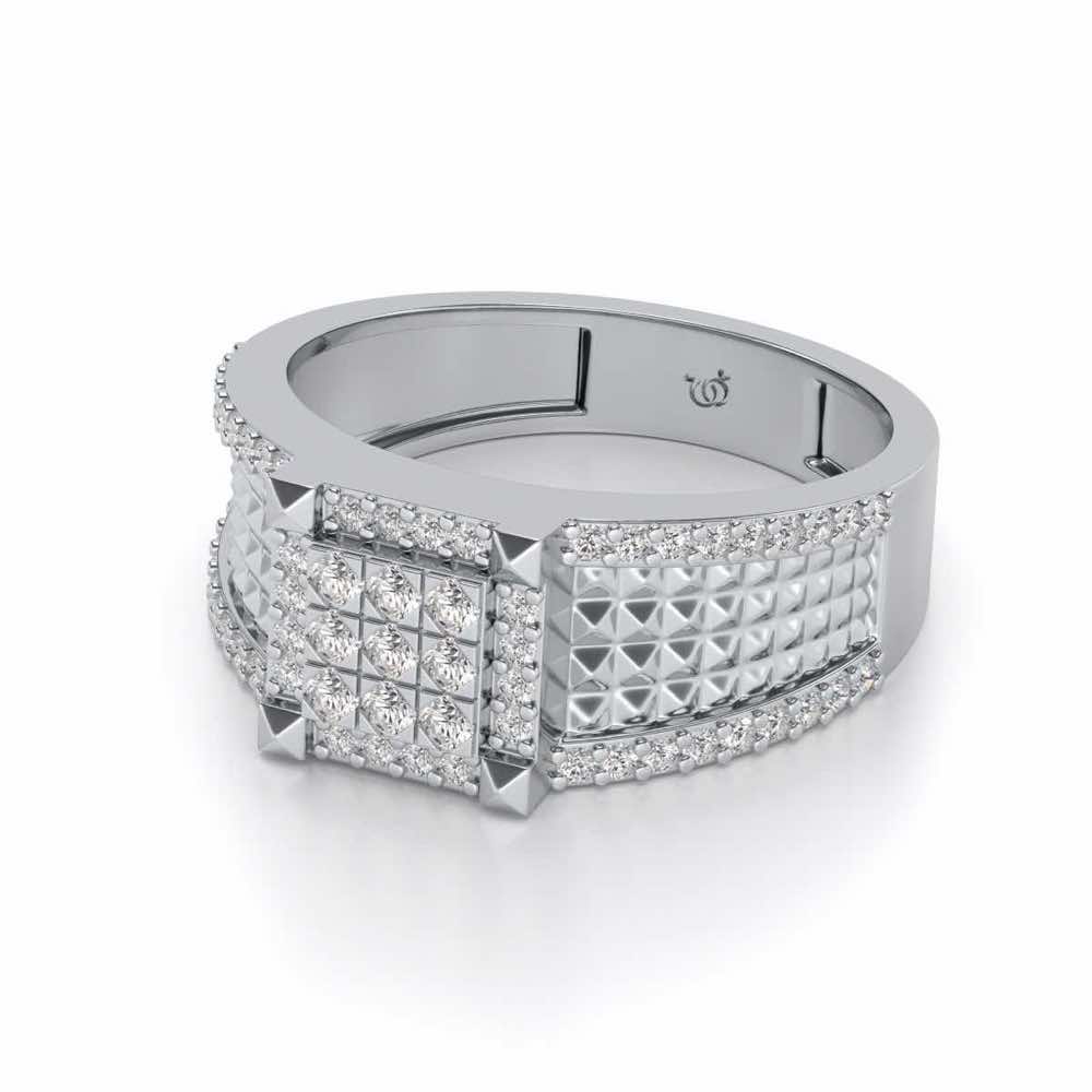 Spiky Groove Silver Ring For Men - White Gold - Image 2