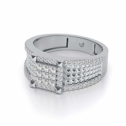 Spiky Groove Silver Ring For Men - White Gold - Image 2