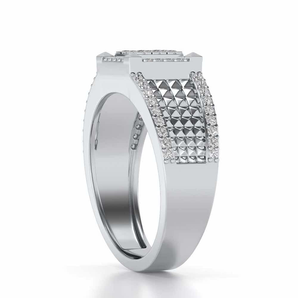 Spiky Groove Silver Ring For Men - White Gold - Image 3